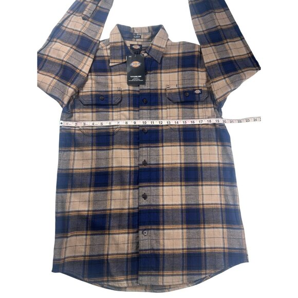 Dickies Flex Flannel Shirt Men's Small Relaxed Fit Blue & Beige Plaid‎ NEW - Picture 5 of 8
